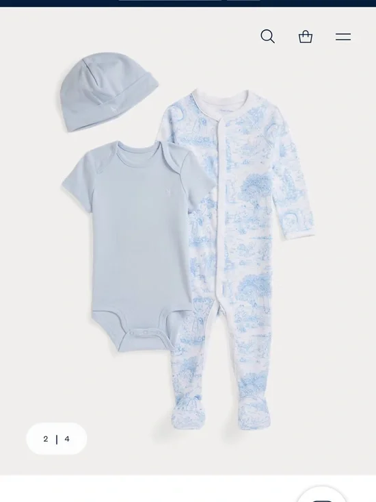 Ralph Lauren Light Blue 3-Piece Footie, Bodysuit & Hat Set