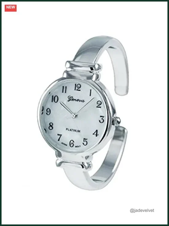 Mother of Pearl Metal Cuff Watch Silver Tone Japanese Quartz