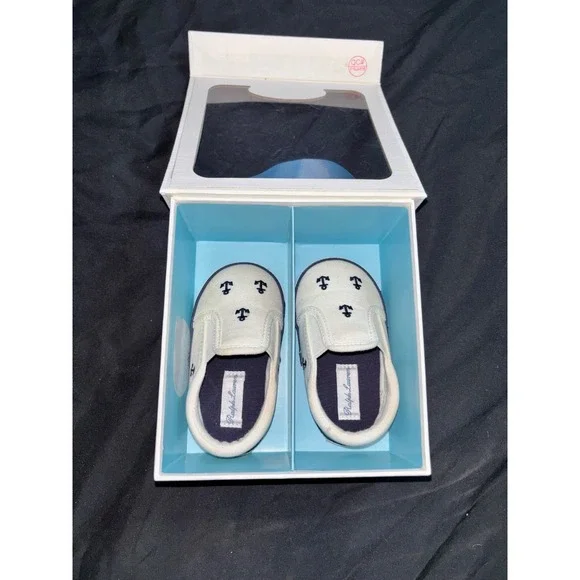 Ralph Lauren Baby Harbor Repeat Slip-On Shoes White/Navy Anchor Print 4 preppy