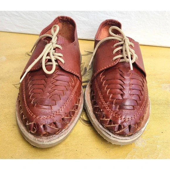 Cucos Kids US 10‎ Brown 100% Genuine Leather Woven Huaraches Dress Shoes Lace Up