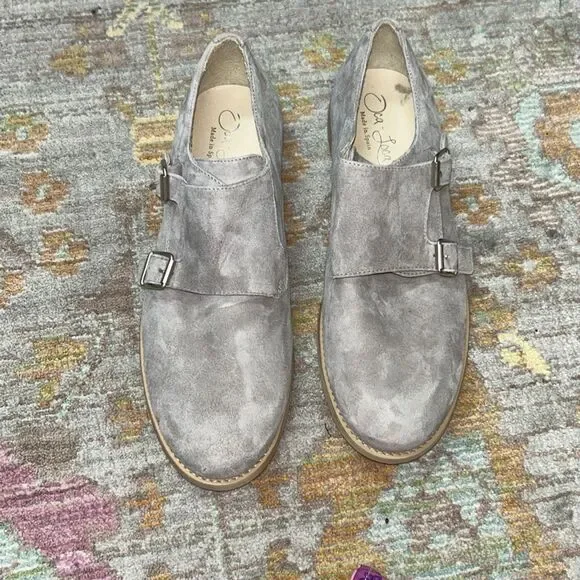 Oca loca grey suede double buckle dress shoes big boy sz 37 designer made in Spa