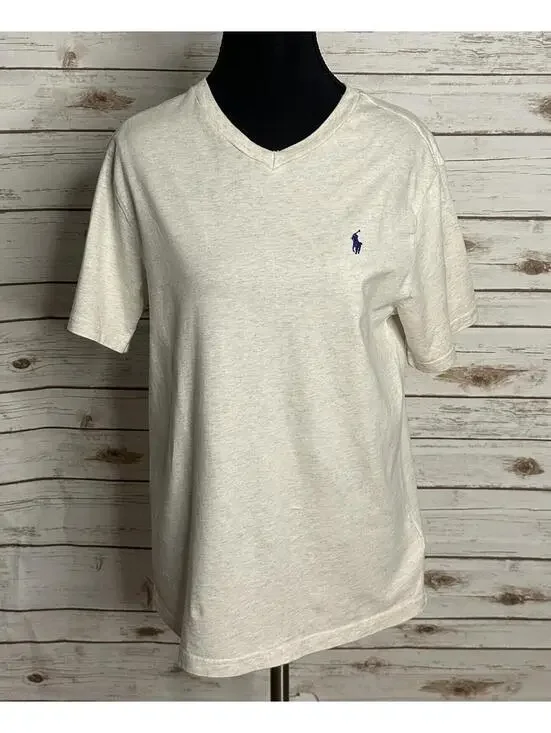 Polo Ralph Lauren cream cotton short sleeve V-neck t-shirt Youth L (14-16)