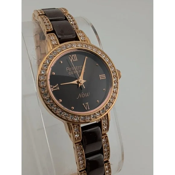 Armitron Women's Watch 75/3919 Rose Gold Brown Ceramic 6.5