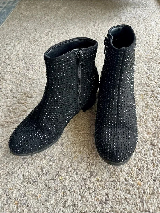Girls Gita Black Rhinestone Ankle Boots - Size 1