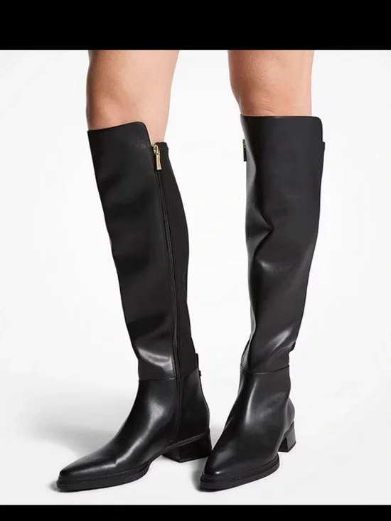 Michael Kors Lex Stretch Leather Knee High Boots Black Size 6M NWT