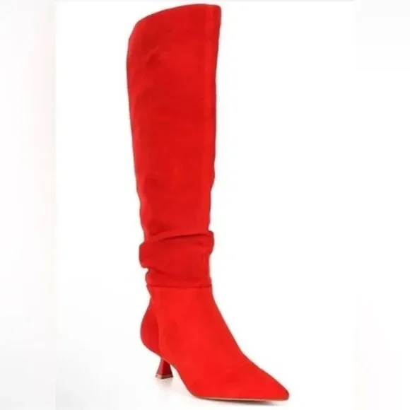 Gianni Bini Red Slouchy Leather Suede Knee High Boots(Size 8.5M)