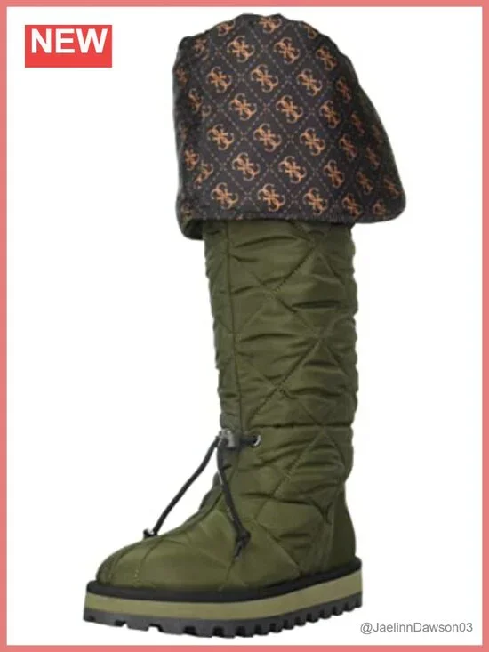 Quilted Nylon Over-the-Knee Boots Lug Sole Pull-On