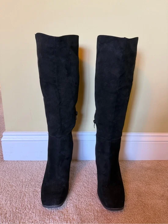 Black Suede Knee-High Women's Boots