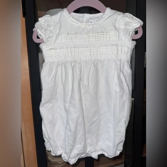 Ralph Lauren heirloom bubble romper lace smock bows ruffle baby girl puff sleeve