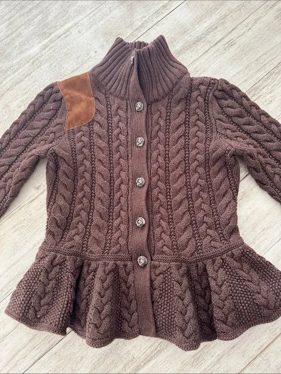 Ralph lauren girl cable knit sweater Cardigan Cotton Wool Equestrian size 5