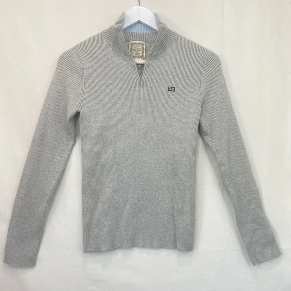 Ralph Lauren Polo Jeans Gray Ribbed 1/4 zip Pullover Sweater Boys size Medium