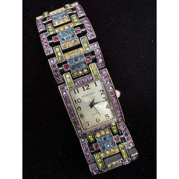 Heidi Daus B5300 Art Deco Multicolor Swarovski Crystal Link Bracelet Watch