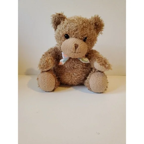 Carter's‎ Tykes Rattle TEDDY BEAR Soft Fuzzy 9in Plush Animal Print Bow