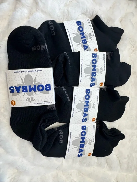5 Ct Lot Bombas Black Men’s Athletic Ankle Socks New