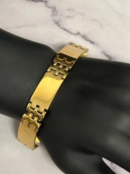 Mens Stainless Steel Bracelet Gold Tone Geometric Panel Link 8.5