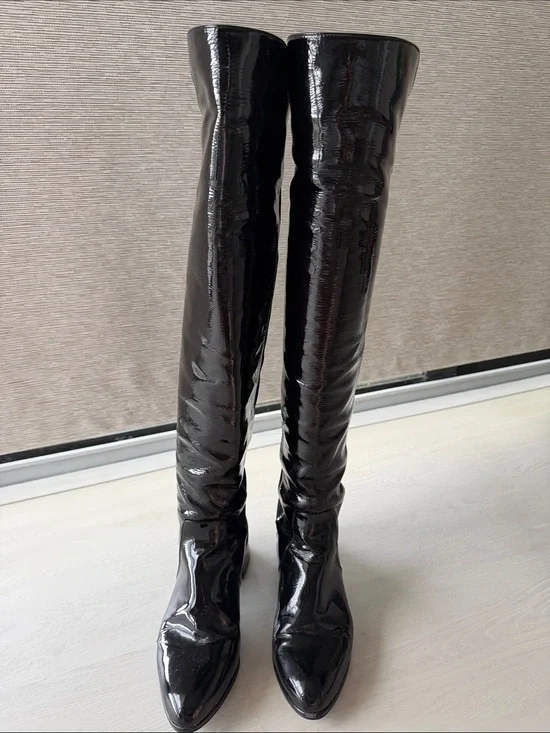 Stuart Weitzman Black Patent Over-the-Knee Boots