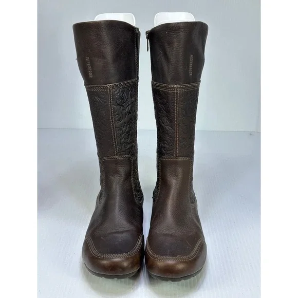 Timberland Earthkeepers Brown Leather Floral Embossed Tall Boots 20659 Women 8.5