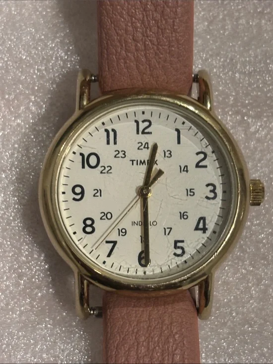 Timex Womans Watch with Pink Strap and Gold-Tone Case