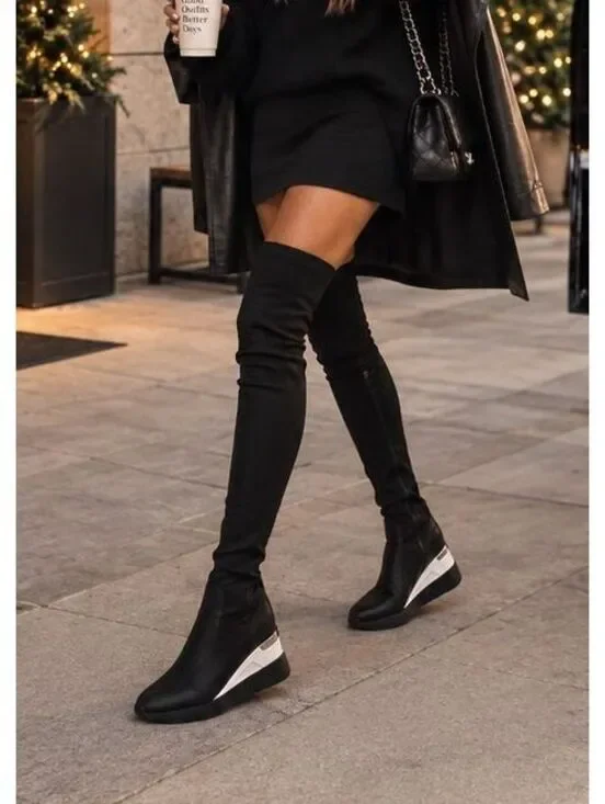 Michael Kors Ace Stretch High Over Knee Sneaker Boots Black Size ~6.5
