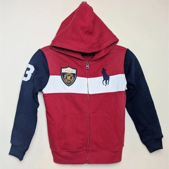 Polo Ralph Lauren Big Pony Logo‎ Patch Fleece Full Zip Hoodie Jacket Boys Size 6