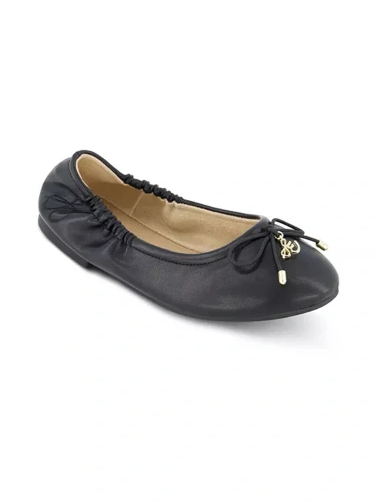 Sam Edelman Girls Felicia Black Leather Ballet Flats with Bow and Charm size 13