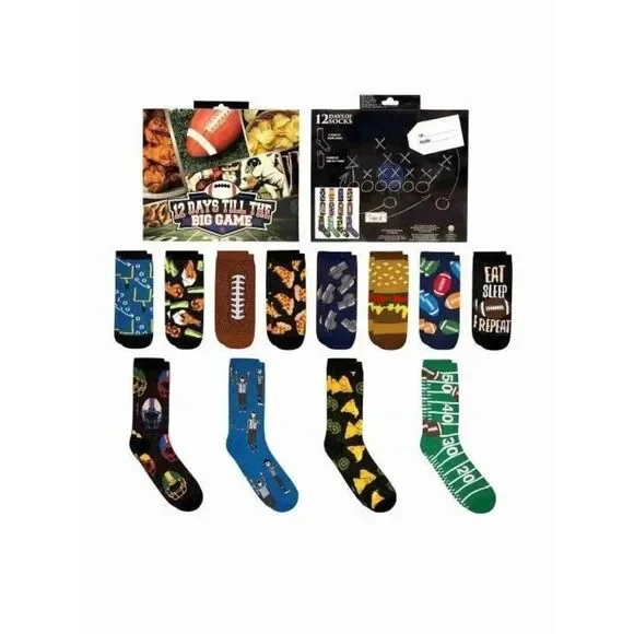 HYP Football Sock Set 12 Days to the Big Game 12 Pair 4 Crew 8 Low Cut OSFM New