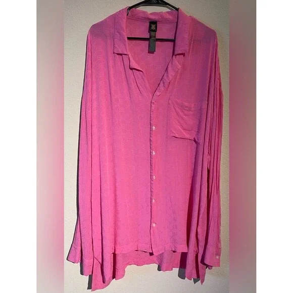Savage × Fenty Monogram Voile Button Down Sleep Shirt Size XL Pink