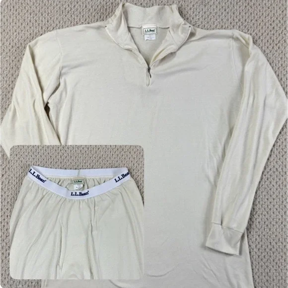 Vtg LL Bean Thermal Long Johns Set Mens L/XL Mock Top Bottoms Base Layer EUC USA