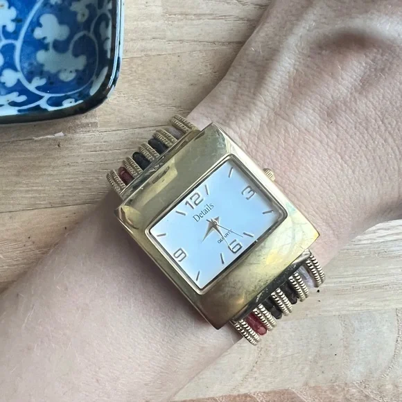Details ladies hinged beaded cuff bracelet watch NEW BATTERY