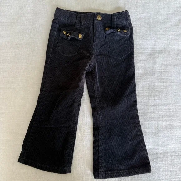 Ralph Lauren Toddler Navy Blue‎ Corduroy Flare Pants Gold Button Pockets 2T