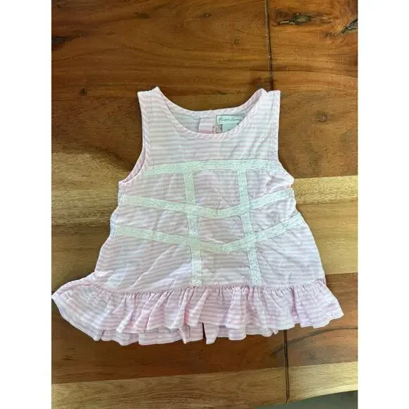Ralph Lauren Pink White Stripe 100% Cotton Top Size 24 Months