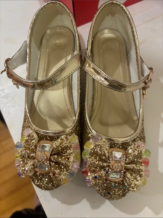 Girls Sparkle Gold Bow Mary Jane Shoes