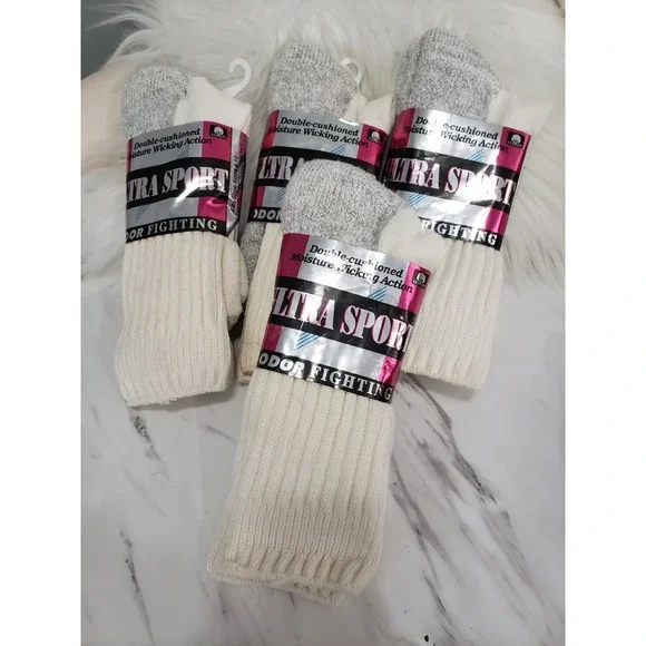NEW 4 PAIR Vintage USA Cotton Crew Socks Sport‎ Size 4-10 Mens 80s 90s gym