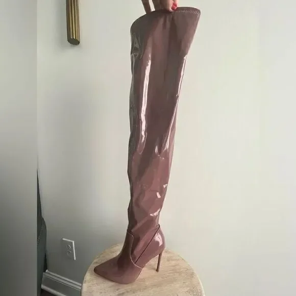 Steve Madden Over The Knee Patent Leather Victory Boots in Purple Size 6 NWOB