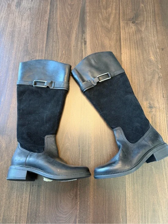 Clarks Black Leather & Suede Knee High Boots