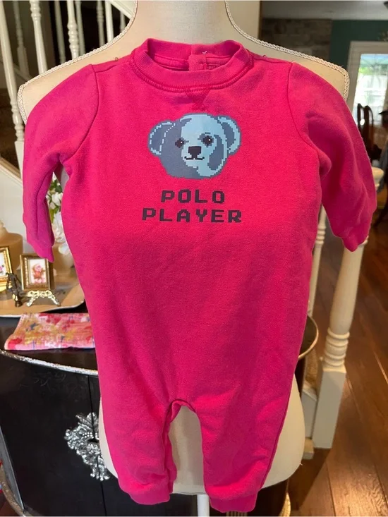 Ralph Lauren Polo Player Pink Baby One-Piece Sweat Jumpsuit