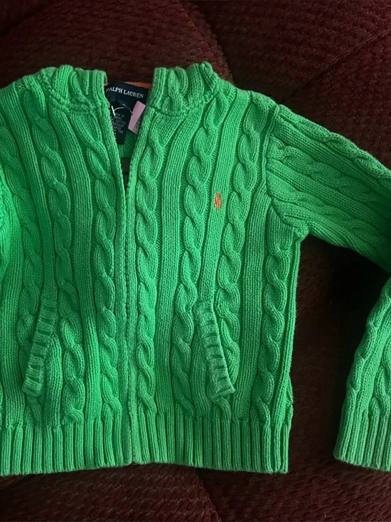 **SOLD**Ralph Lauren Bright Green Cable-Knit Crewneck Sweater