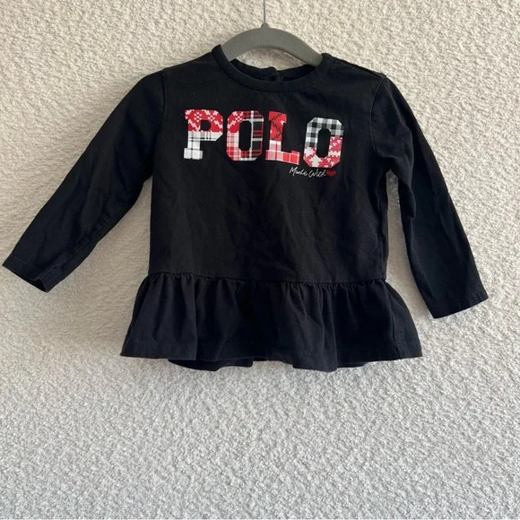Ralph Lauren Infant‎ Holiday Festive Peplum Long Sleeve Shirt Size 12 Months