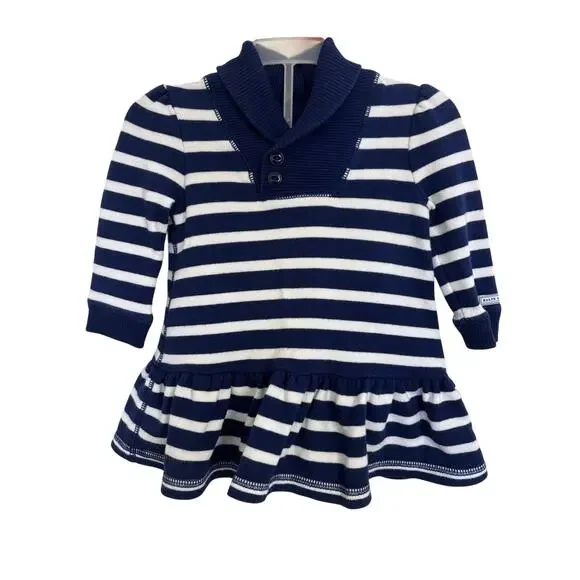 Ralph Lauren Baby Navy Striped Dress 2 Piece Set 9M Nautical Sailor Preppy