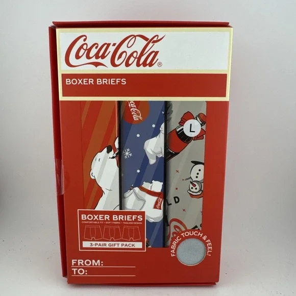 Coca-Cola Polar Bear Holiday Boxer Briefs 3-Pair Gift Pack Mens L Multicolor