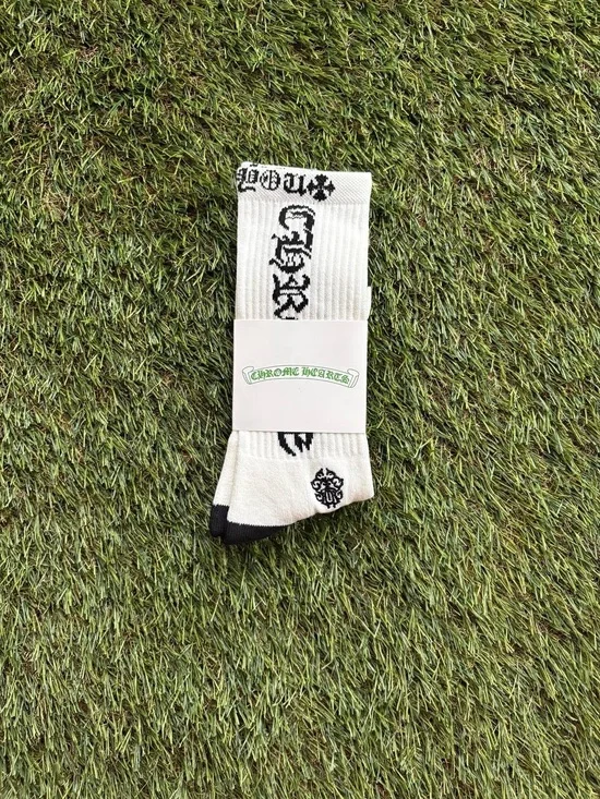 Chrome Hearts White Crew Socks with Black Logo Accents