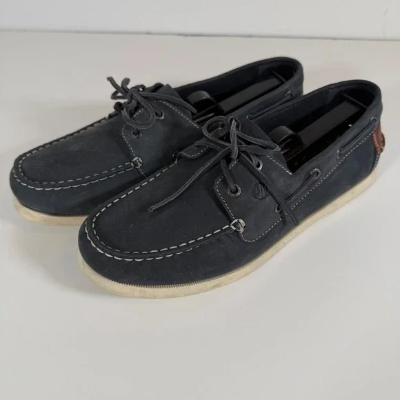 Johnston & Murphy Boat Shoes Size 6M Navy Blue Leather Preppy Nautical Classic