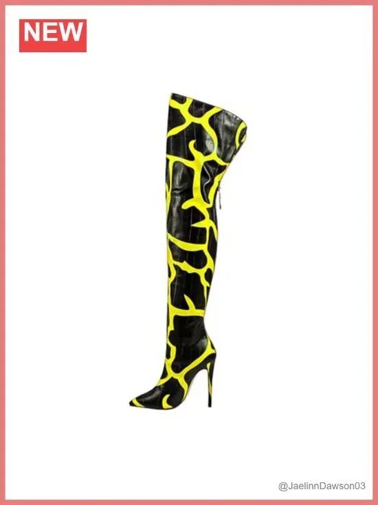 Women's Thigh High Stiletto Heel Boots PU Leather Pointed Toe Back Zip