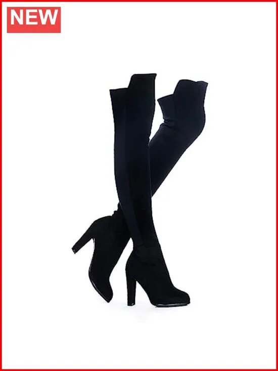 Faux Suede Chunky Heel Over The Knee Thigh High Boots