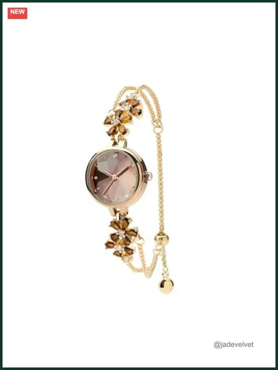 Women's Crystal Quartz Bracelet Watch Floral Dial Waterproof 29.5mm