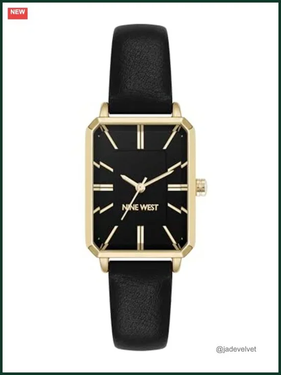 Women's Rectangular Dress Watch Faux Leather Strap Buckle Closure