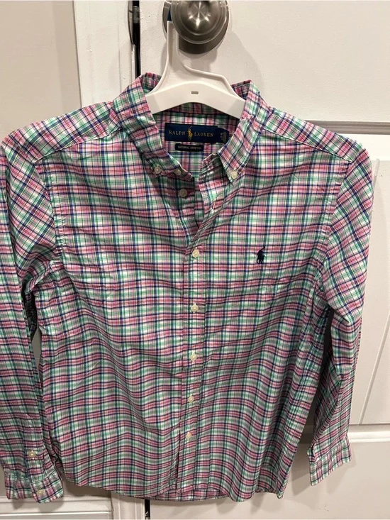 Ralph Lauren Men’s Pink, Green & White Plaid Button-Down Shirt