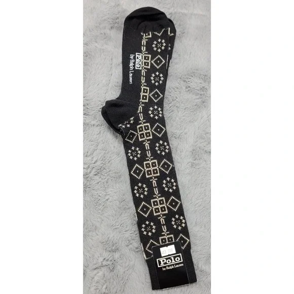 Polo Ralph Lauren Socks Mens 10-13 Black Diamond Argyle Silk Blend Mid Calf USA