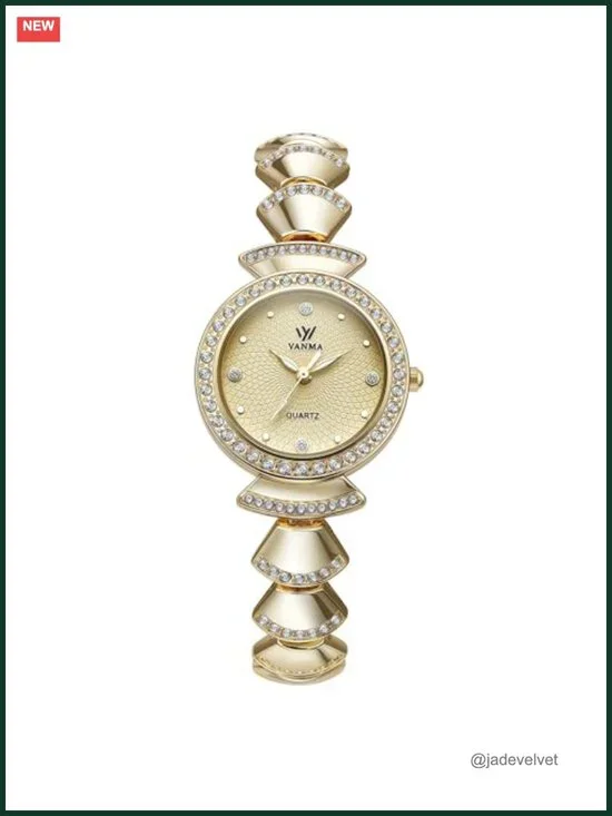 Gold Watch for Women Round Face Rhinestone Bracelet Quartz Waterproof