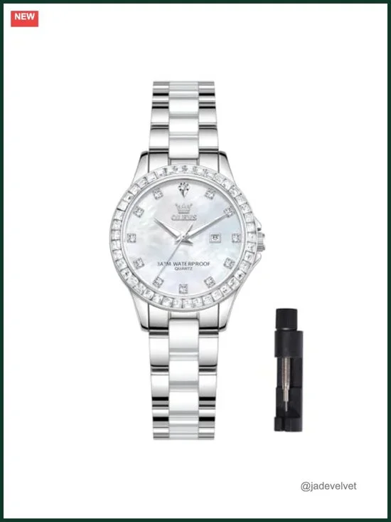 Women's Ceramic Stainless Steel Bracelet Watch Mother of Pearl Roman Dial